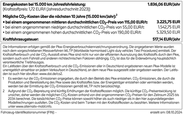 BMW X5 – Energiekosten und Hinweise Ergänzende Angaben zu Energiekosten, CO₂-Kosten und Kraftfahrzeugsteuer des BMW X5.