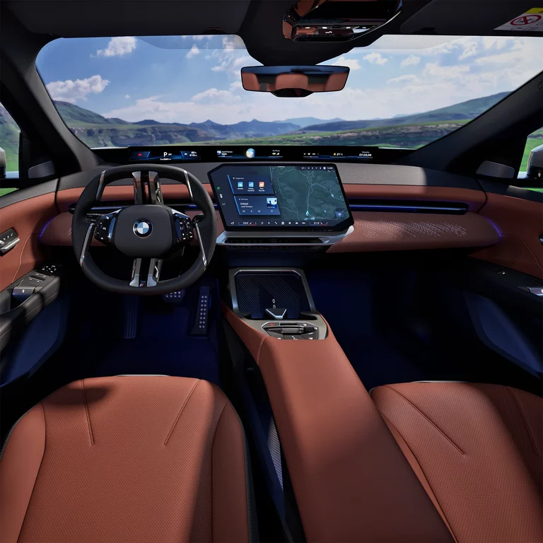 BMW iX3 Neue Klasse – Innenraum mit braunem Leder BMW iX3 Heart of Joy und moderner Innenraum