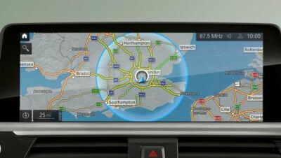 Navigationsdisplay des BMW 5er Touring mit Kartendarstellung Navigationsdisplay des BMW 5er Touring mit Kartendarstellung.