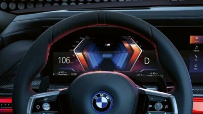 Lenkrad und digitale M-Instrumentenanzeige der BMW 7er Limousine Lenkrad und digitale M-Instrumentenanzeige der BMW 7er Limousine.